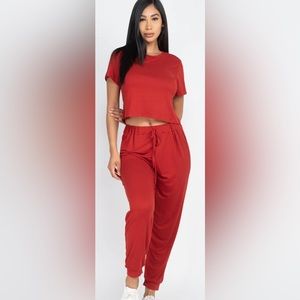 NWT 2-piece Solid Short Sleeve Top and Pants Set- Rust